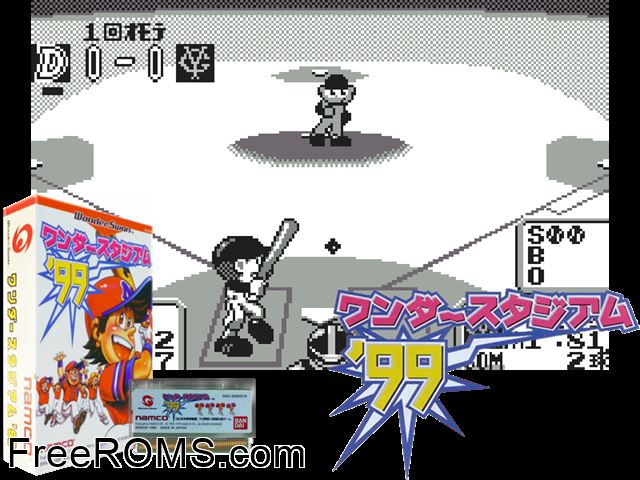 Wonder Stadium '99 (J) [M] Wonderswan game showing 3D box cover and gameplay screenshot